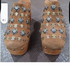 Free People Brown Studded Suede Clogs